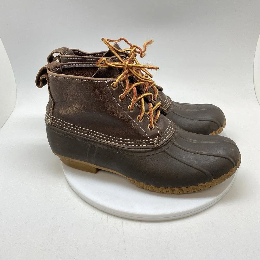 LL Bean Bean Boots Mens 9 M Brown Leather Duck Boot Laces Waterproof USA